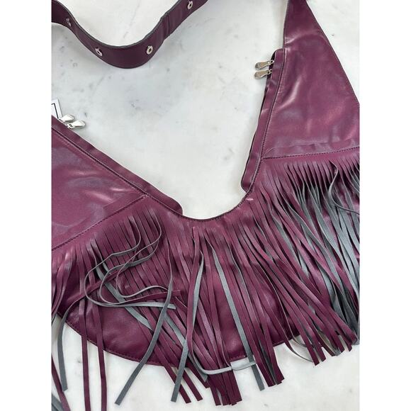Sash Bag Power Berry Fringe | Genuine Leather Purple Crossbody Purse - Picture 1 of 8